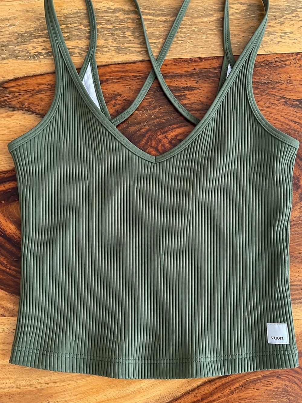 Vuori Olive Ribbed V-Neck Strappy Tank